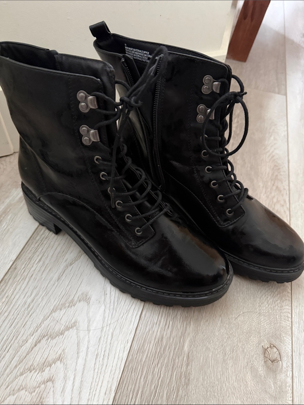 Women's Black Lace-Up Combat Boots with Side Zip